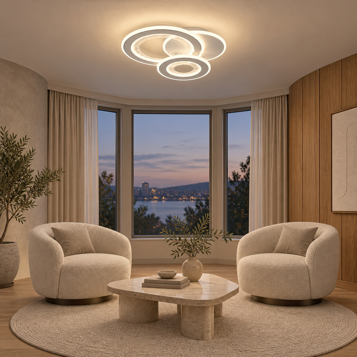 LED luster 53 W, 3 kruhy, studené/teplé/neuterálne svetlo, biela farba, imaginea 7