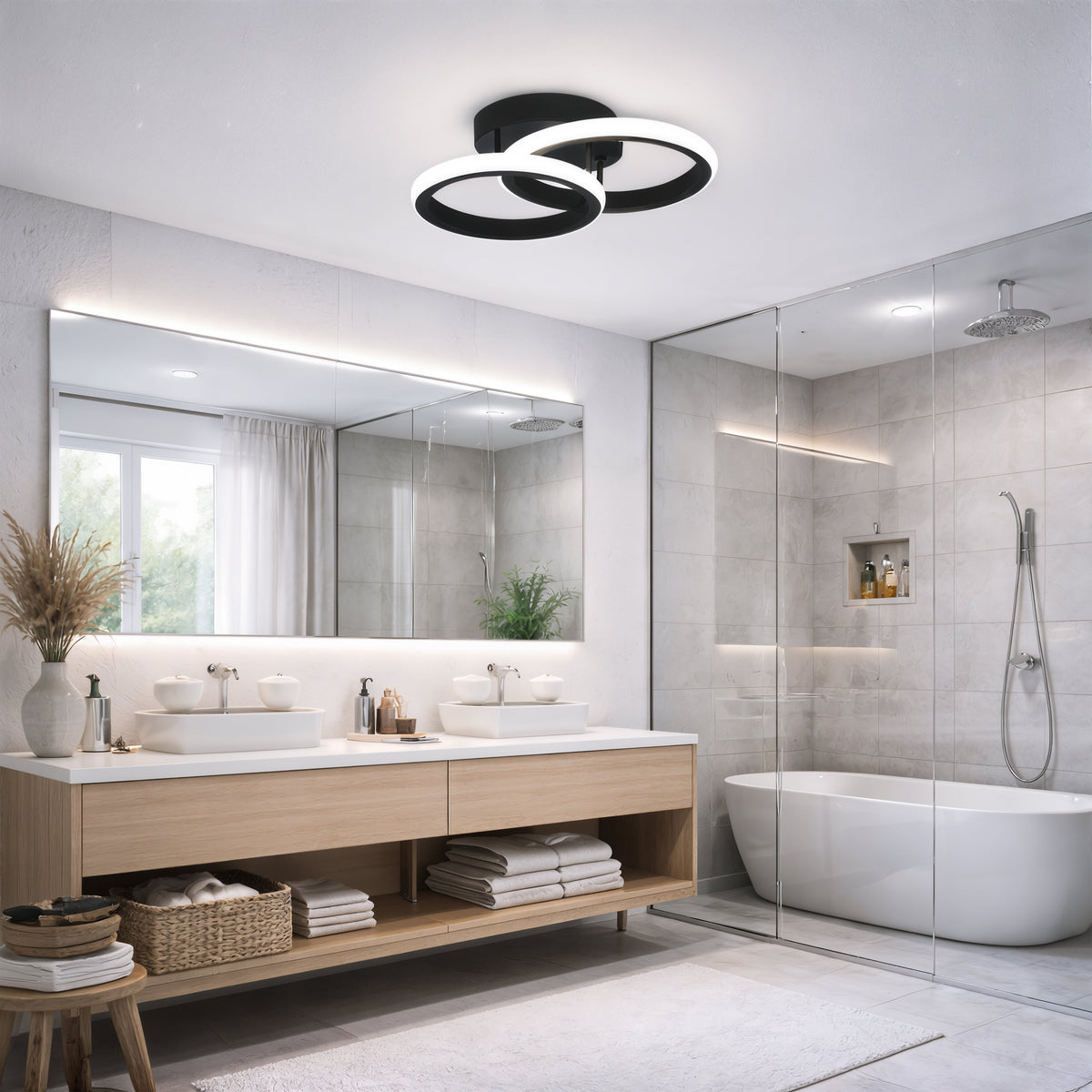Lustra LED VERTEX CIRCULA 21W, 2 Cercuri, Rame Metalice, lLumina Rece/Calda/Neutra 3000K/4000K/6000K, Negru, Metal, imaginea 8