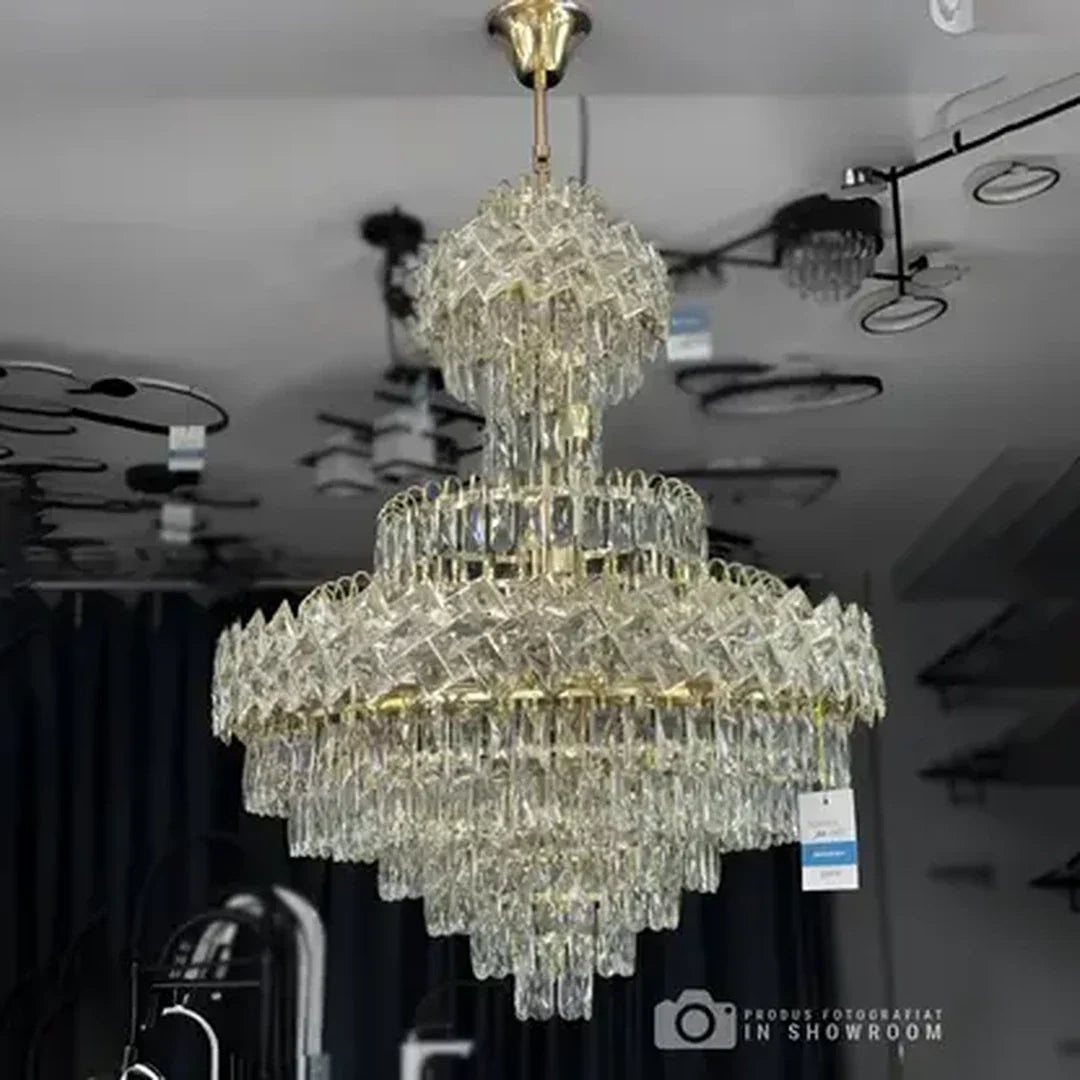 Candelabru Junnut 21xE27, Cristal si Metal, Auriu