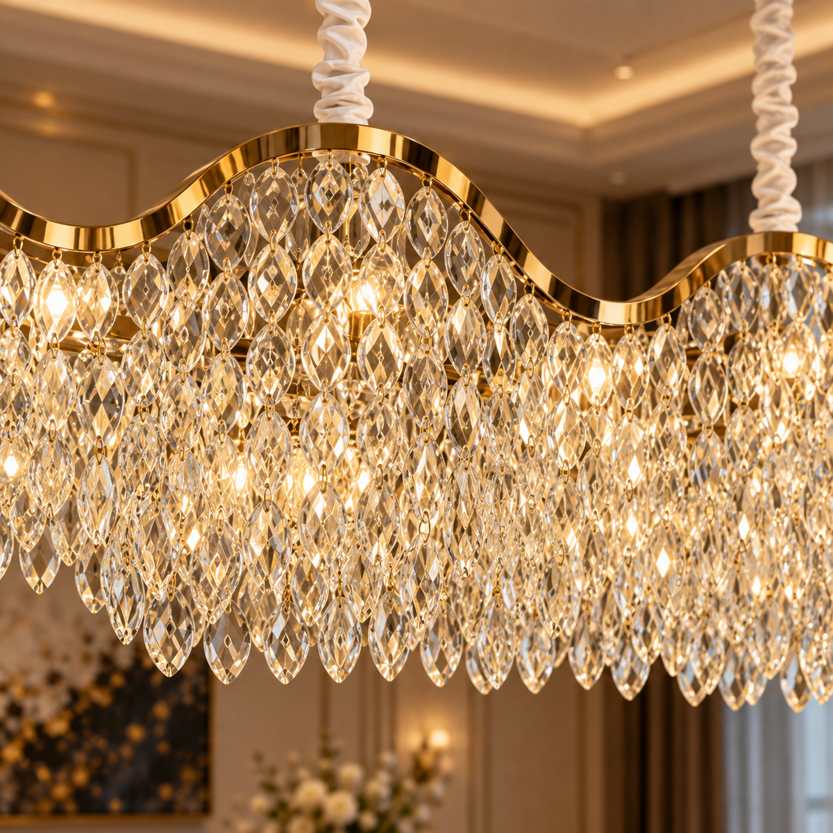 Candelabru Cristal 16xE14 VELOURA Supremo Reale, 120x35 cm, Auriu, Inaltime Reglabila, Metal si Cristal