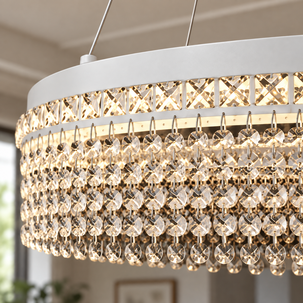 Candelabru Cristal VOLNA Magno, 170W, D80cm, Lumina Calda/Neutra/Rece, Alb, Metal si Cristal
