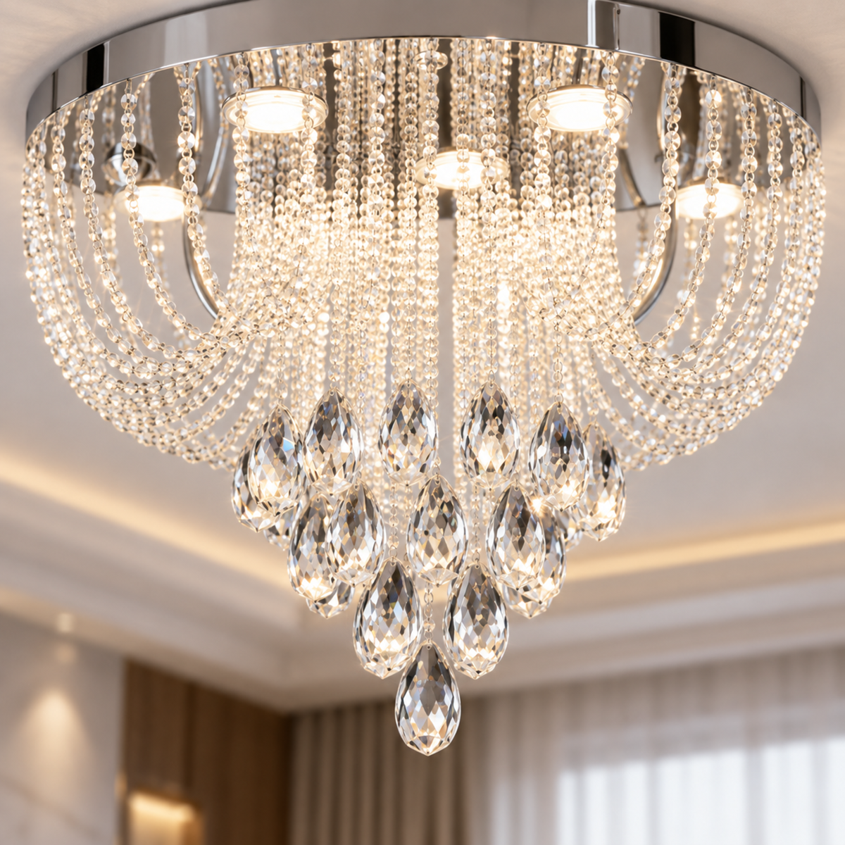 Candelabru LED Cristal MAGE Eleganza, 26W, Lumina Calda/Neutra/Rece, Diametru 50cm, Crom Lucios