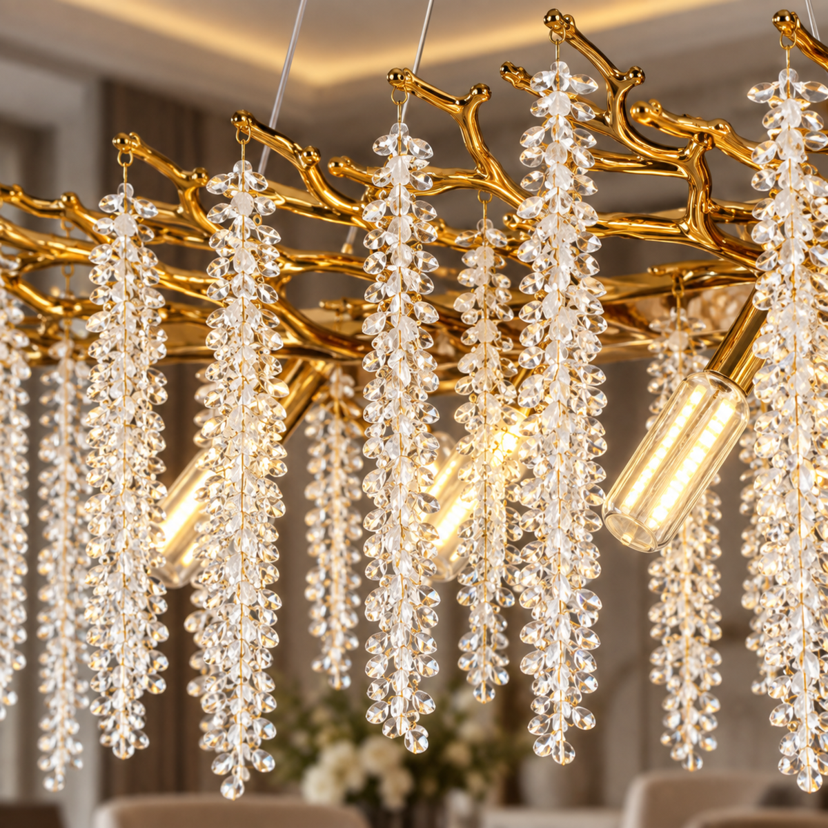Candelabru Cristal ARBUS Regalis, 120x40cm, 12xE14, Auriu, Metal si Cristal