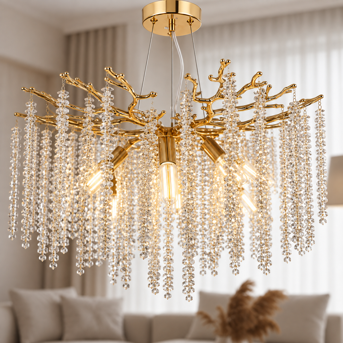 Candelabru Cristal ARBUS Magno, Φ60cm, 8xE14, Auriu, Metal si Cristal