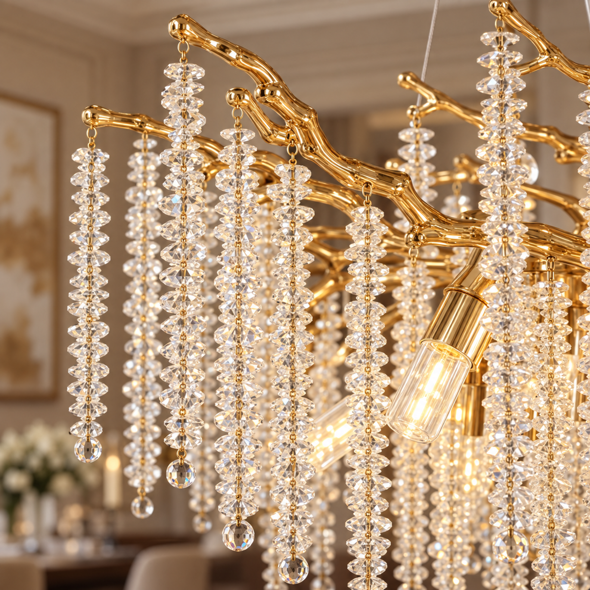 Candelabru Cristal ARBUS Regalis, Φ80cm, 10xE14, Auriu, Metal si Cristal