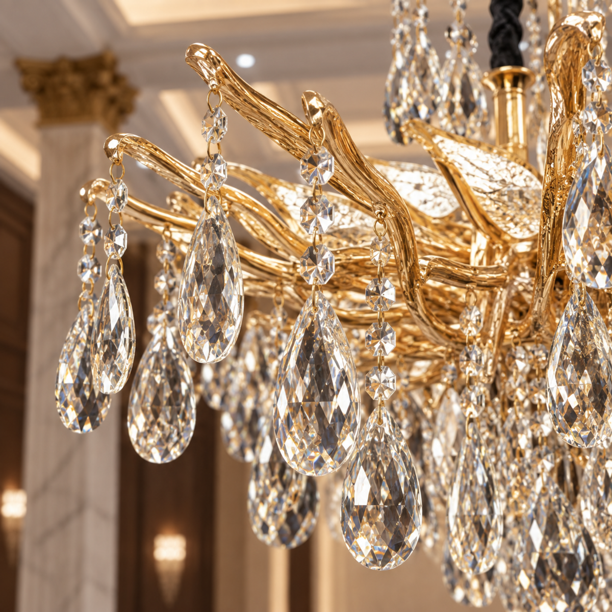 Candelabru Cristal REINA Magno, 6xE14, D60cm, Auriu, Metal si Cristal