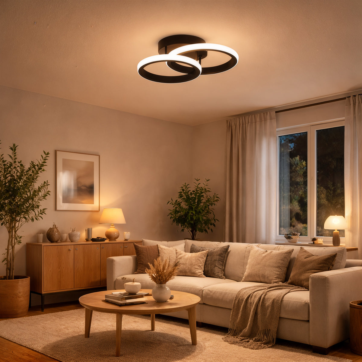 Lustra LED VERTEX CIRCULA 21W, 2 Cercuri, Rame Metalice, lLumina Rece/Calda/Neutra 3000K/4000K/6000K, Negru, Metal, imaginea 9