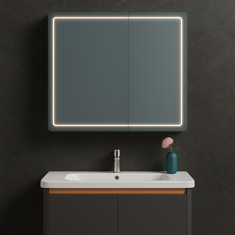 LED Mirror with Bathroom Cabinet and Wall-Hung Sink, 80x60 cm, Modern Design, Integrated Lighting