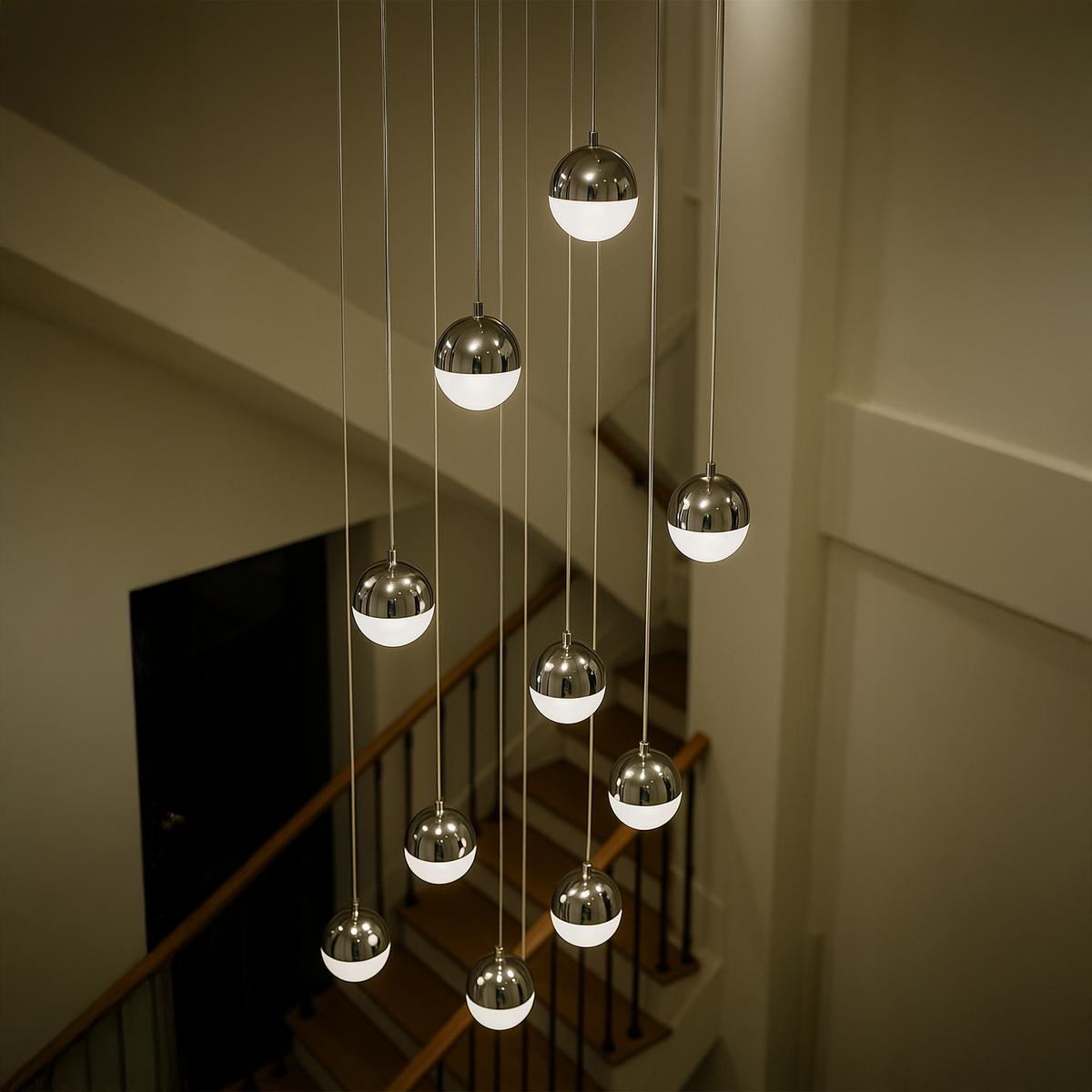 Lustra LED suspendata cu telecomanda JEREMIAS 132W, 10 Elemente, lumina Rece/Calda/Neutra, Dimabila, Argintiu