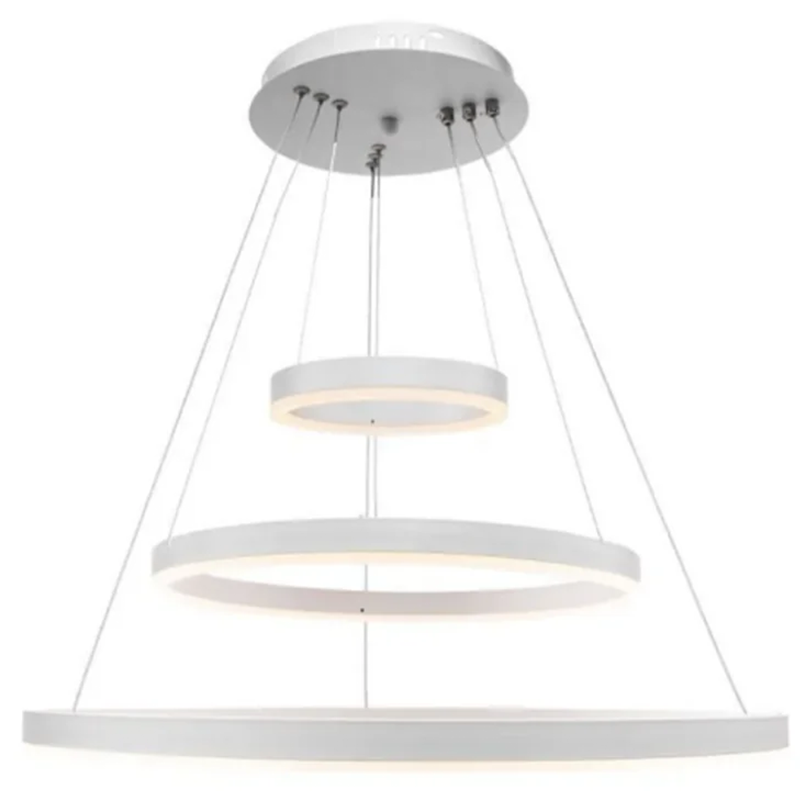 SERENA 85W LED Pendant Chandelier with Remote Control, 60cm, 3 Rings, Cool/Warm/Neutral Light, Dimmable, White, Adjustable Height, imaginea 3