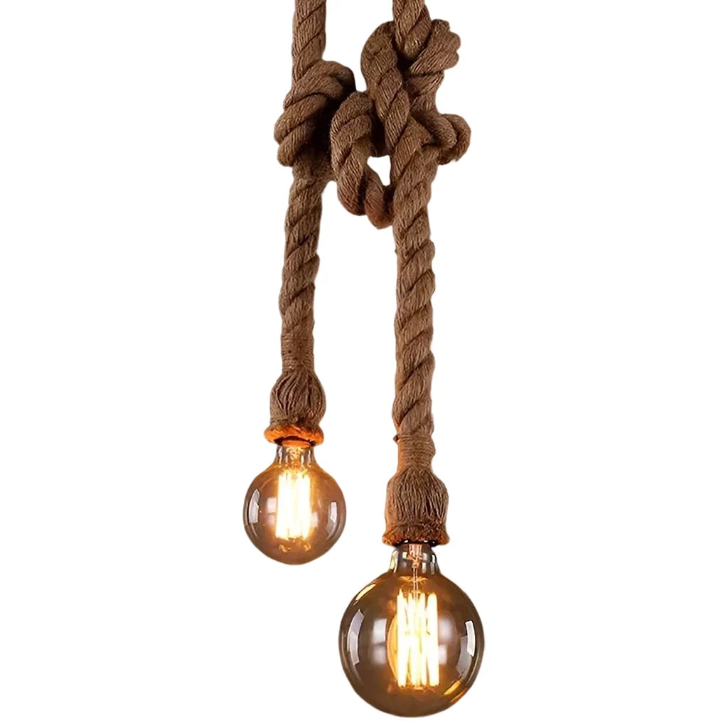 Lustra Vintage CORDA, 2xE27, Rustic, Sfoara si Metal, 2x100cm, Suport Negru