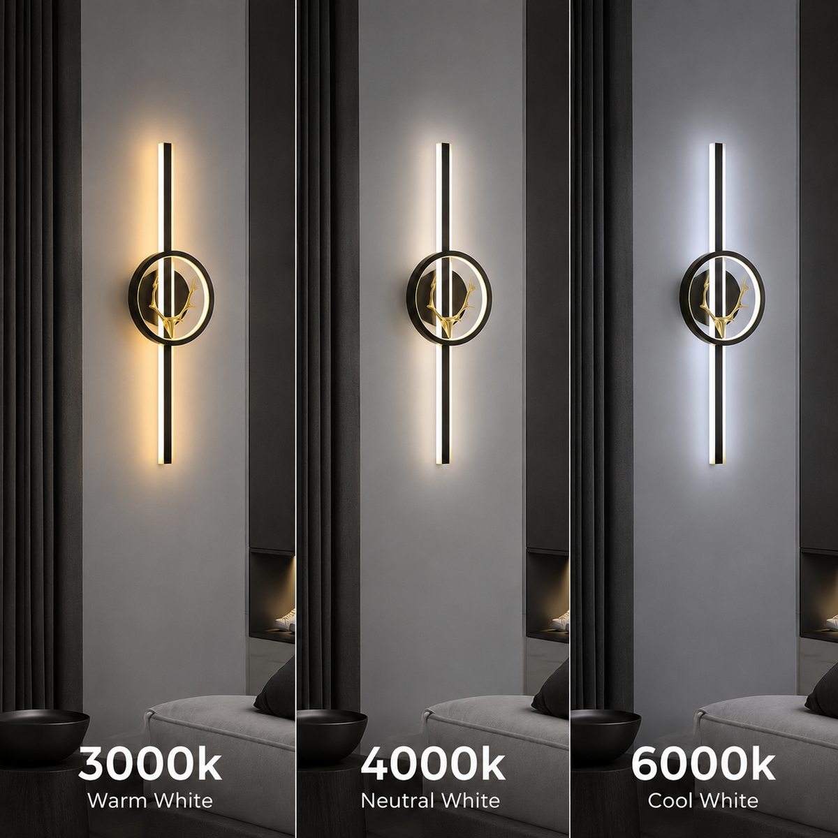 Aplica LED Decorativa CERBOS, 42W, 60cm, Lumina Calda / Neutra/ Rece, Negru, Metal si Acril