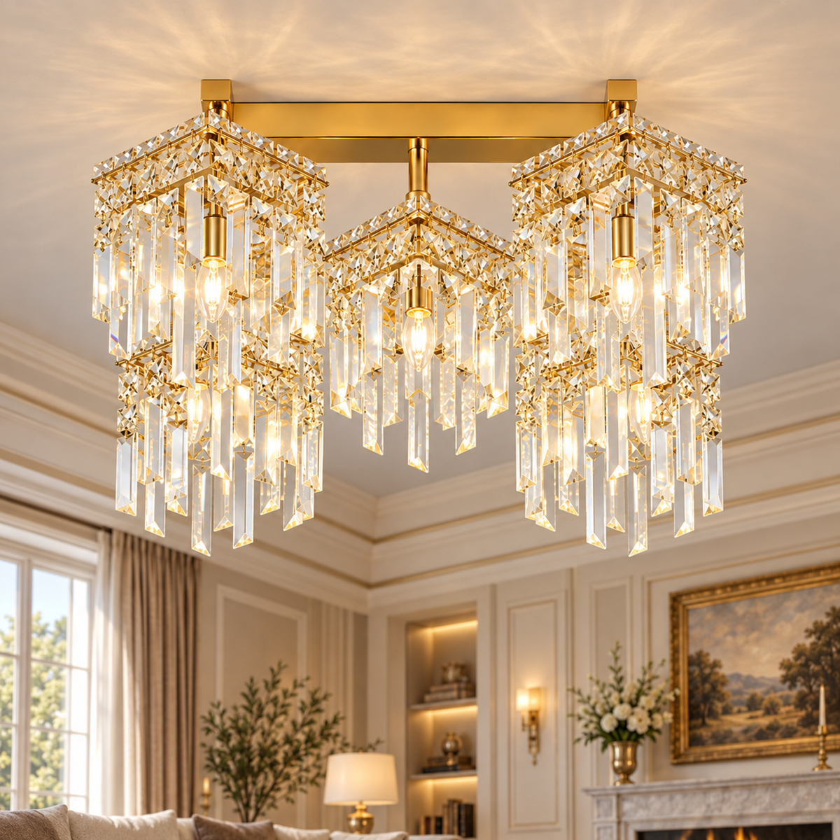 Candelabru Cristal Imperia, 5xE14, 45x45x31.5, Auriu, Cristal, Metal