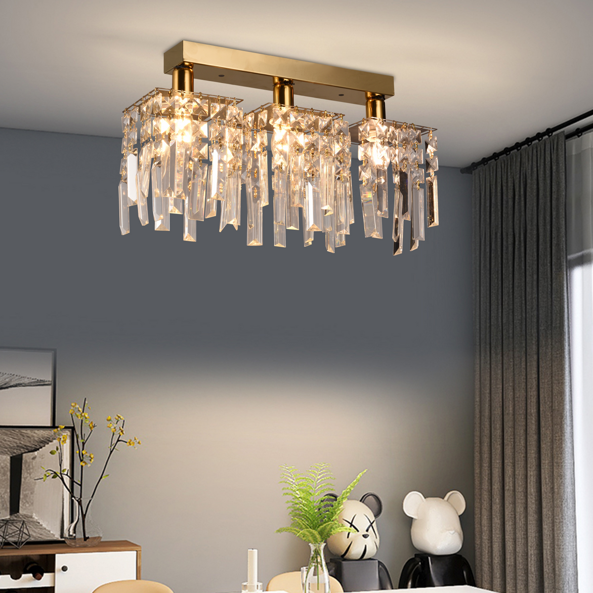 Candelabru Cristal Imperia, 3xE14, 35x6x9, Auriu, Cristal, Metal