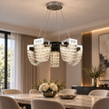 Candelabru Cristal LED 15W, STRATUS Magno, Diametru 50cm, Crom Lucios, Lumina Calda Neutra Rece 3000K/4000K/6000K Inaltime Reglabila, Metal si Cristal