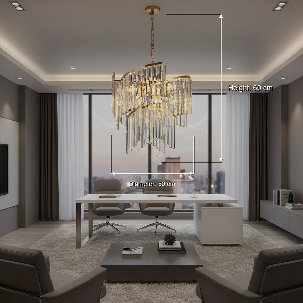 Candelabru Cristal TWEEZE Eleganza, Φ50cm, 9xE14, Auriu, Metal si Cristal