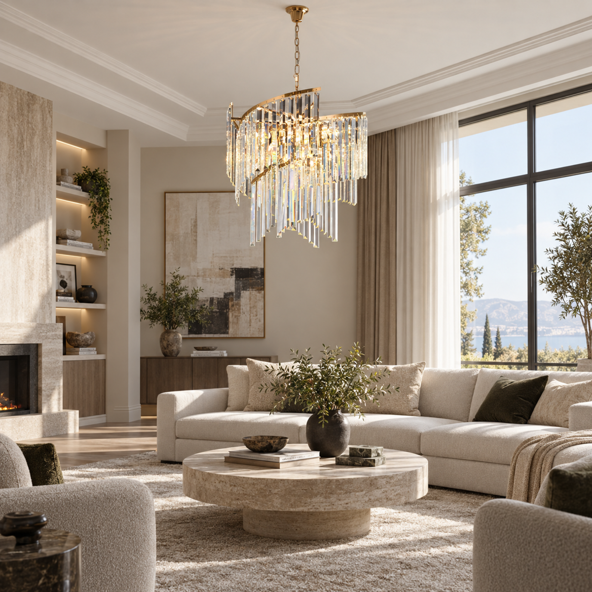 Candelabru Cristal TWEEZE Eleganza, Φ50cm, 9xE14, Auriu, Metal si Cristal