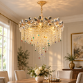 Candelabru Cristal BLOSSOM Magno,8xE14, 60cm, Auriu Lucios, Inaltime Reglabila, Metal si Cristal