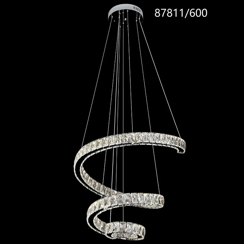 Candelabru LED cu Telecomanda, TWIST, 108W, Diametru 60 cm, Inaltime 120 cm, Lumina Rece/Neutra/Calda, Dimabila, Crom, Cristal, Otel