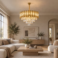 Candelabru Cristal HAMPTON Petito 3xE14, Diametru 30cm, Auriu Lucios, Inaltime Reglabila