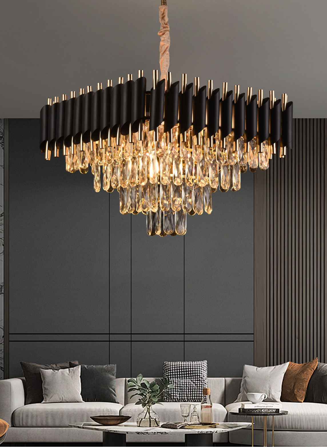 Candelabru Cristal VERSAILLES Nobile 5xE14, Diametru 38cm, Inaltime 35 cm Reglabila, Auriu, Negru, Metal, Cristal