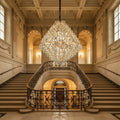Candelabru Cristal KONIG Grande, 32xE14, D120 cm, Auriu, Inaltime Reglabila, Metal si Cristal