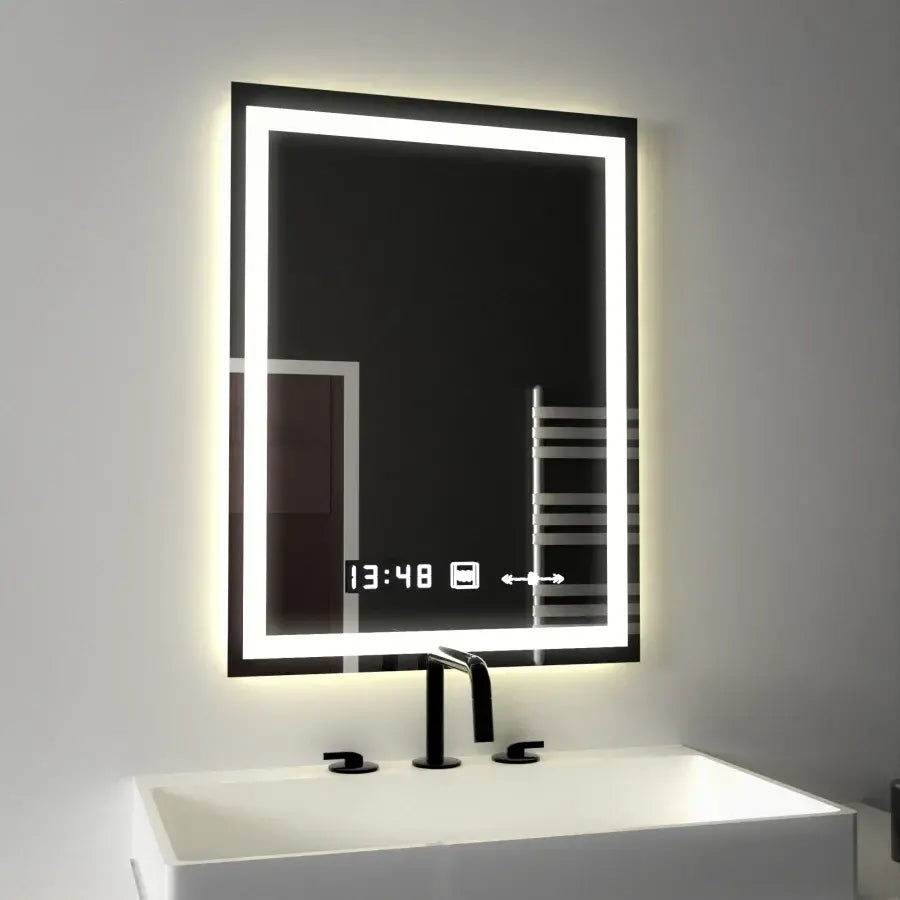 Oglinda LED Rectangulara, 16W, 45x60cm, Verite MotionGlow Marcello, Sistem Dezaburire, Ceas & Termometru, Dimabila