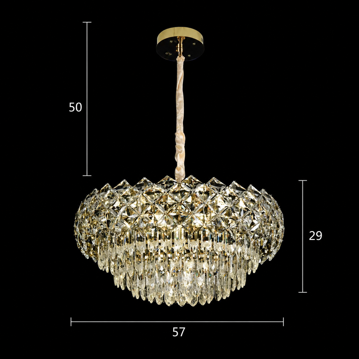Candelabru Cristal BANO Eleganza, 60W, 7xE14, Inaltime Reglabila, Metal si Cristal, Auriu