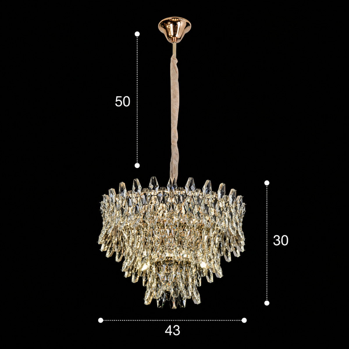 Candelabru Cristal KRAN Nobile, 6xE14, Inaltime Reglabila, Metal si Cristal, Auriu