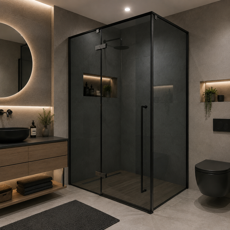 Walk-In Shower Screen 80x100x195cm, 8 mm Toughened Glass, Durable Metal Frame, Grey