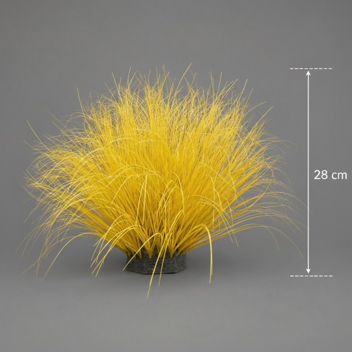 Planta Artificială Tufă de Iarbă Tip Ceapă cu frunze Curbate, 28 cm, Galben, Fără Ghiveci