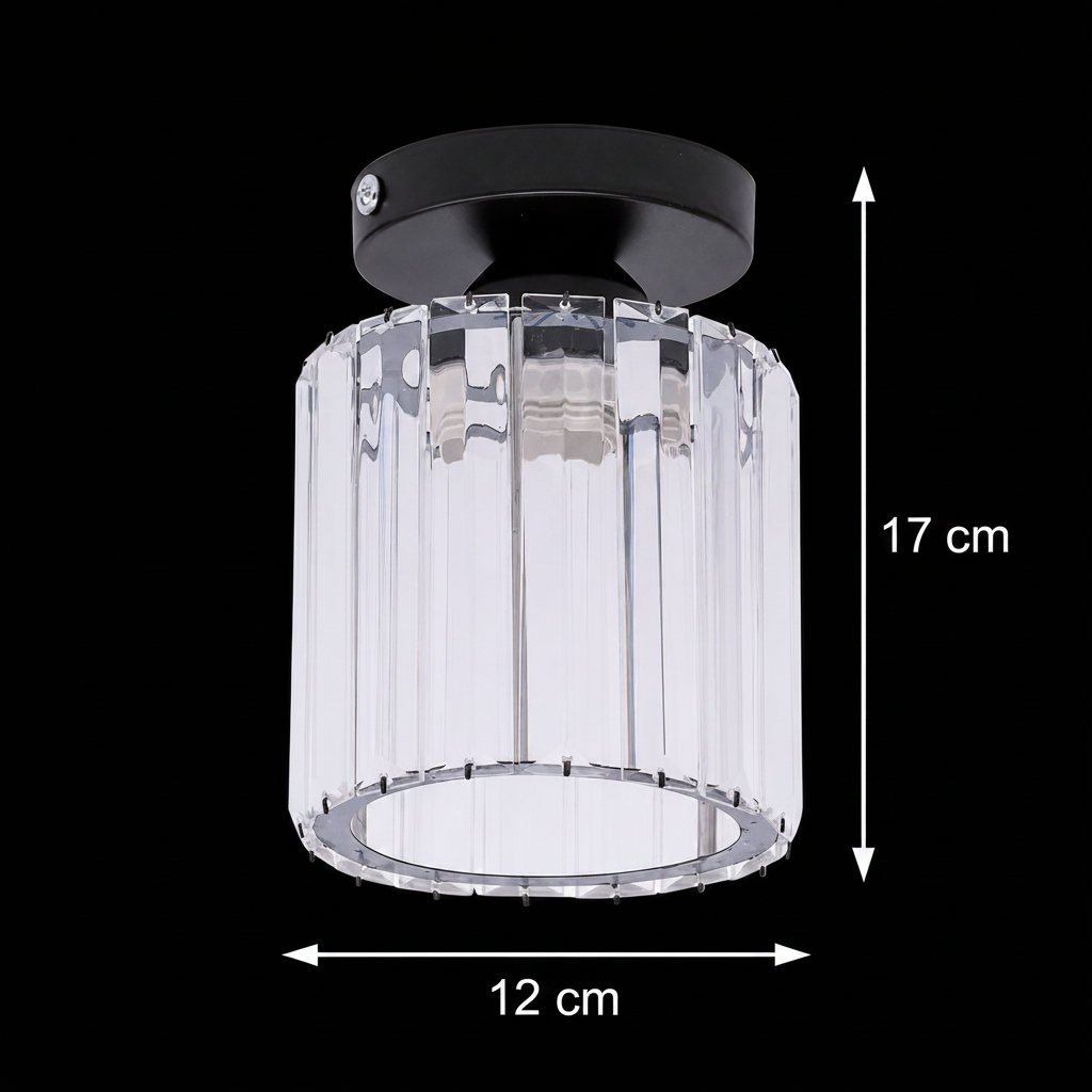 Classic Chandelier, Georgiana, 1x E27, Glass Shade, Black, Metal and Glass, imaginea 6