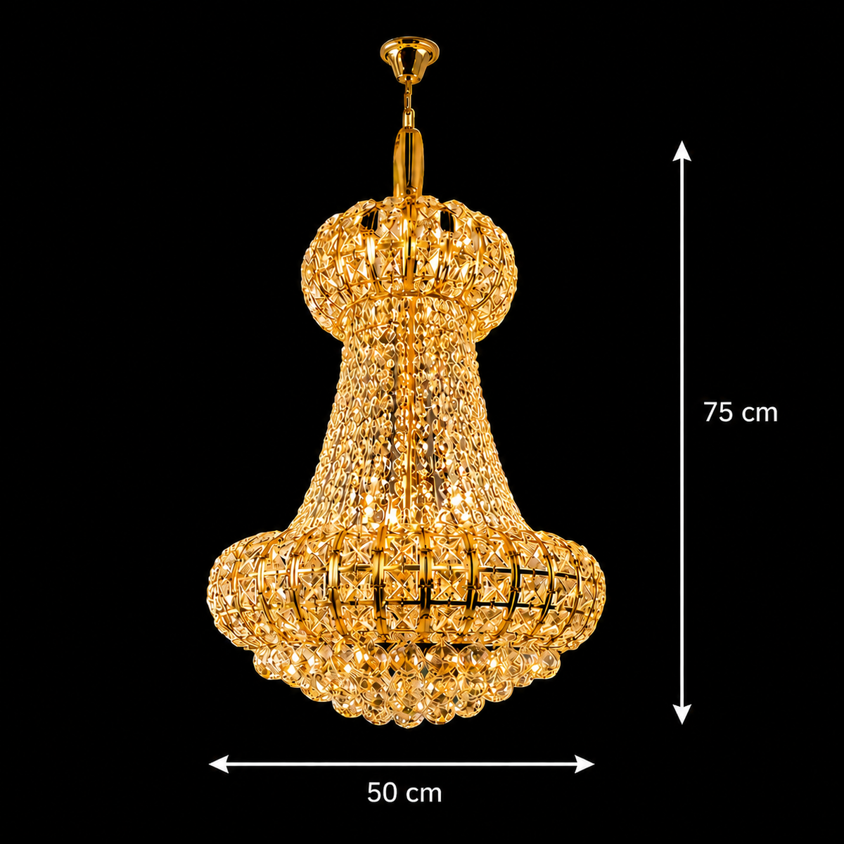 Candelabru Cristal CASTRUM Eleganza 9xE14, D50 cm, Auriu, Inaltime Reglabila, Metal si Cristal