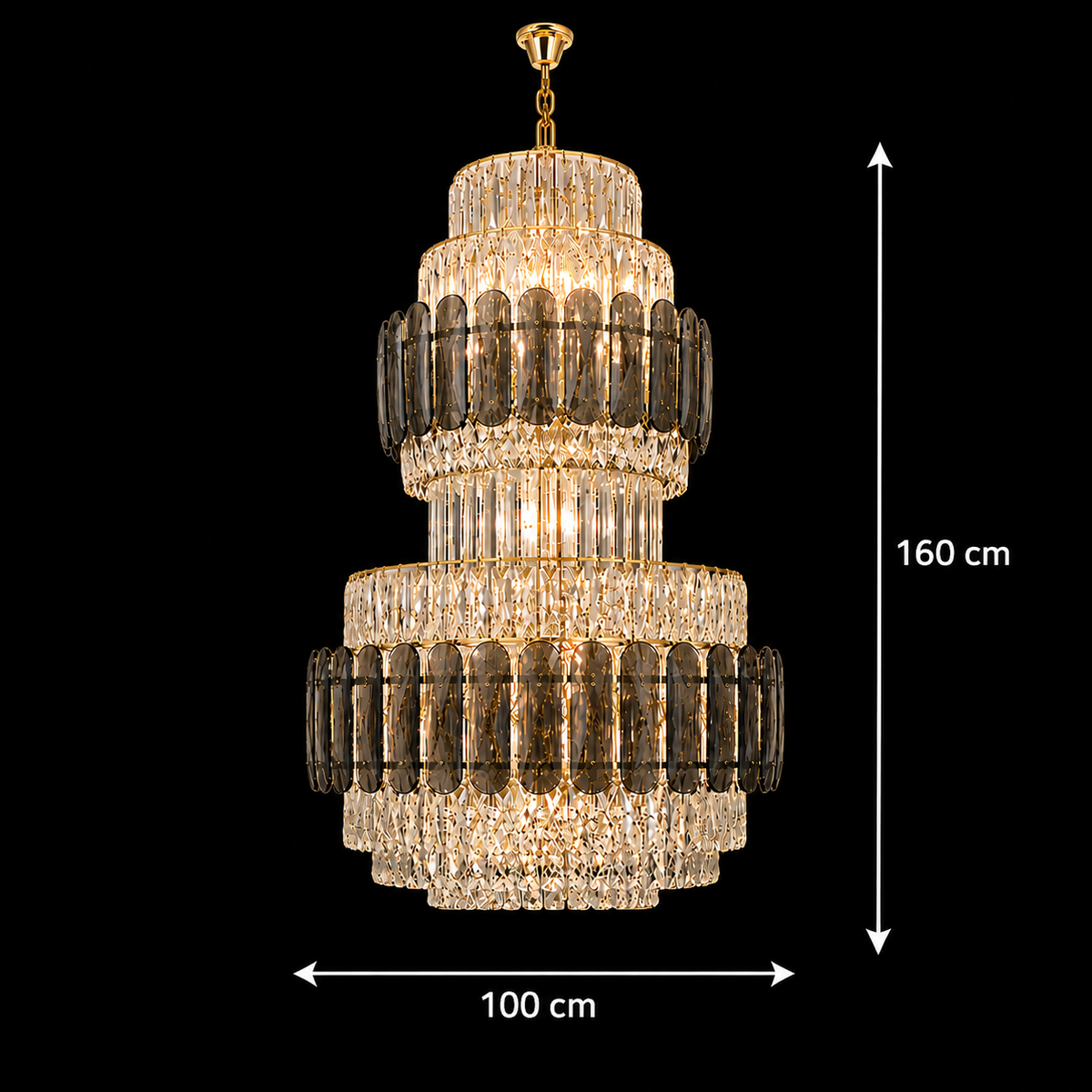 Candelabru Cristal VELIOR Supremo 40xE14, D100 cm, Auriu, Inaltime Reglabila, Metal si Cristal