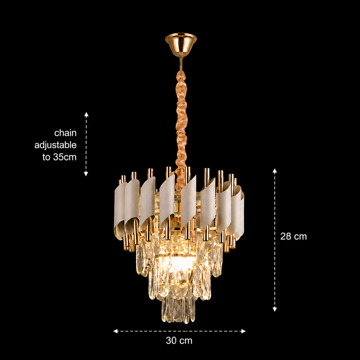 Kristálový lustr VERSAILLES Petito 3xE14, priemer 30 cm, lesklé zlatá a biela, nastaviteľná výška, kov a krištáľ, imaginea 8