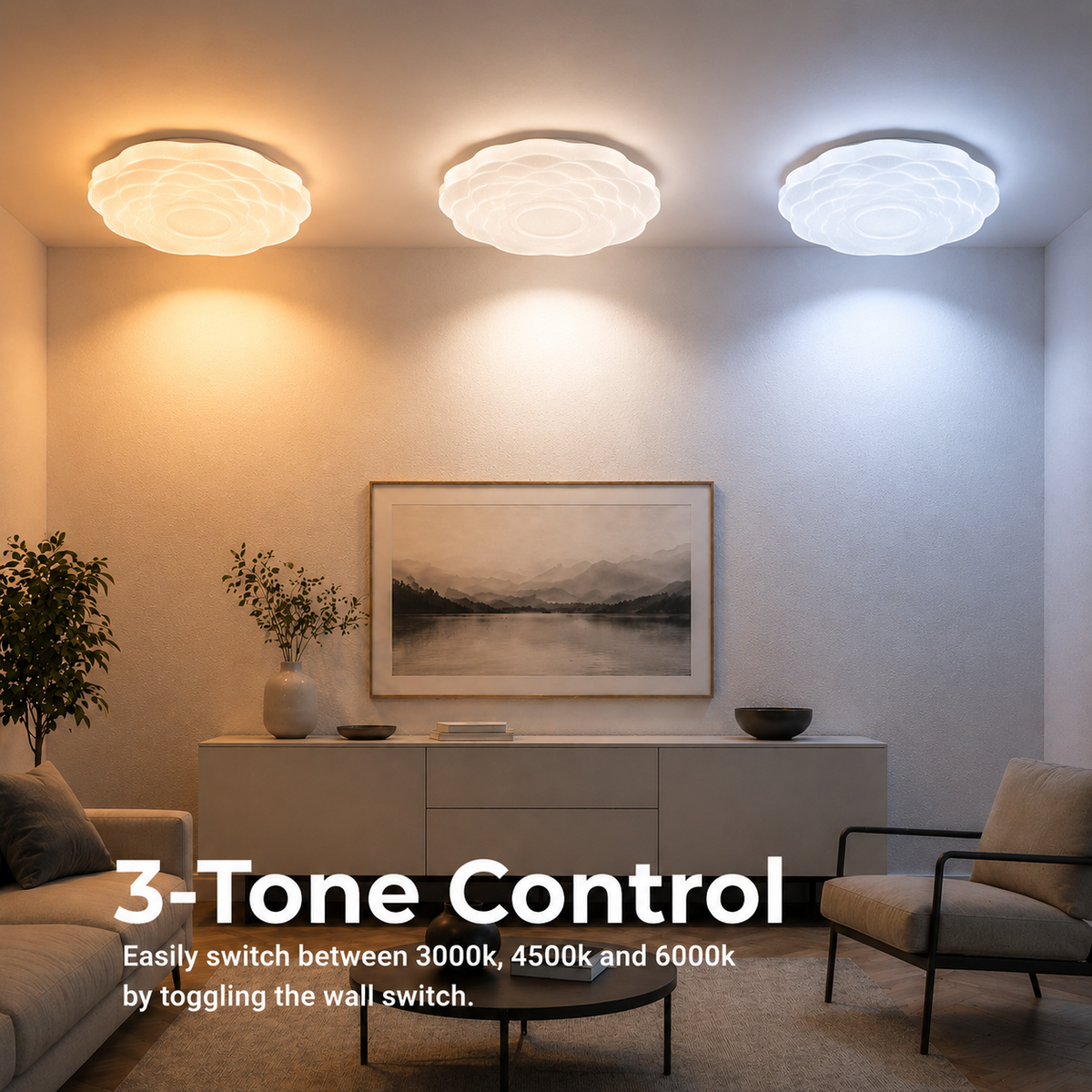 Plafonieră LED Floare 35 cm, 32W, 3000K / 4000K / 6000K, Alb, Metal si Acril, imaginea 5