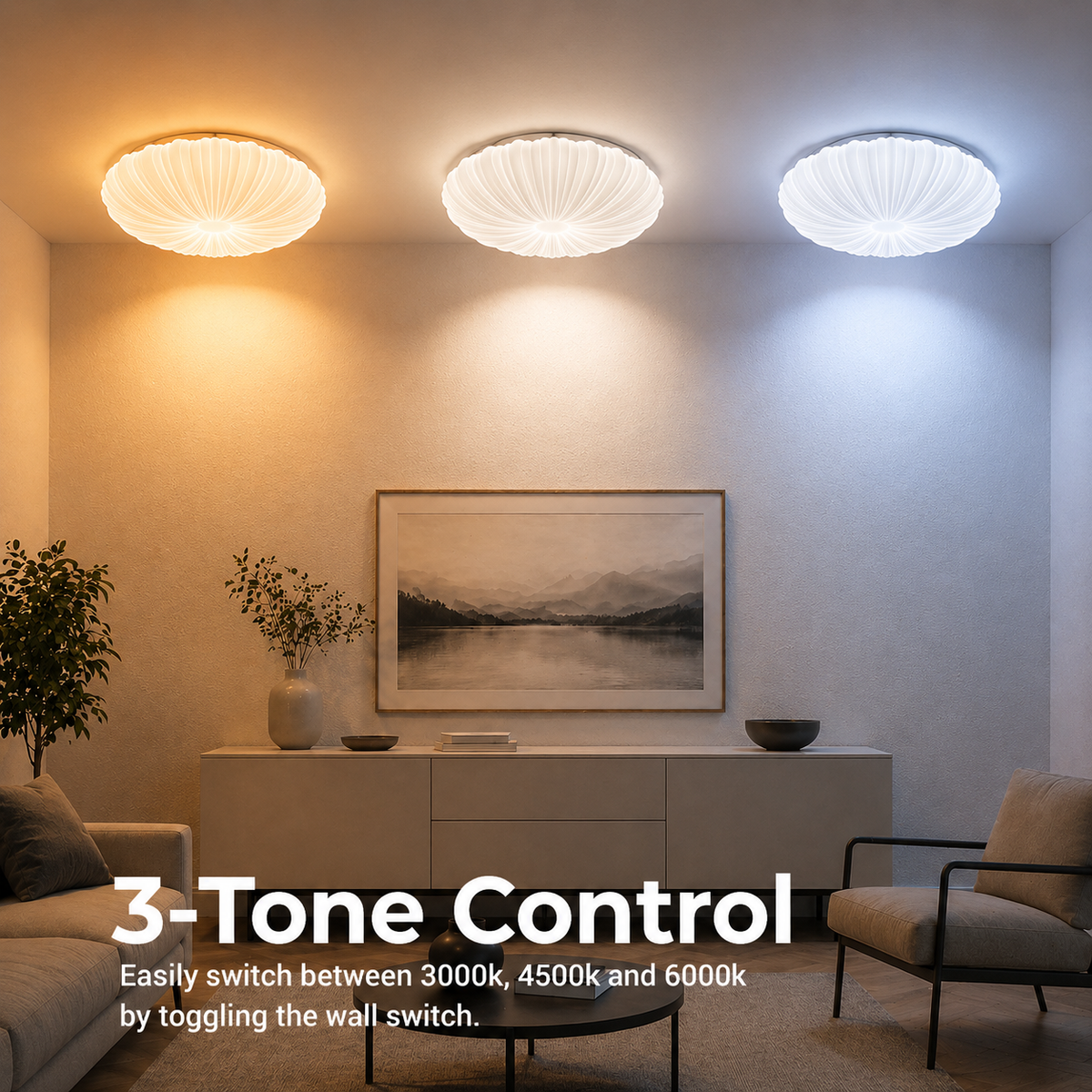 Plafonieră LED Margareta 23 cm, 22W, 3000K / 4000K / 6000K, Alb, Metal si Acril