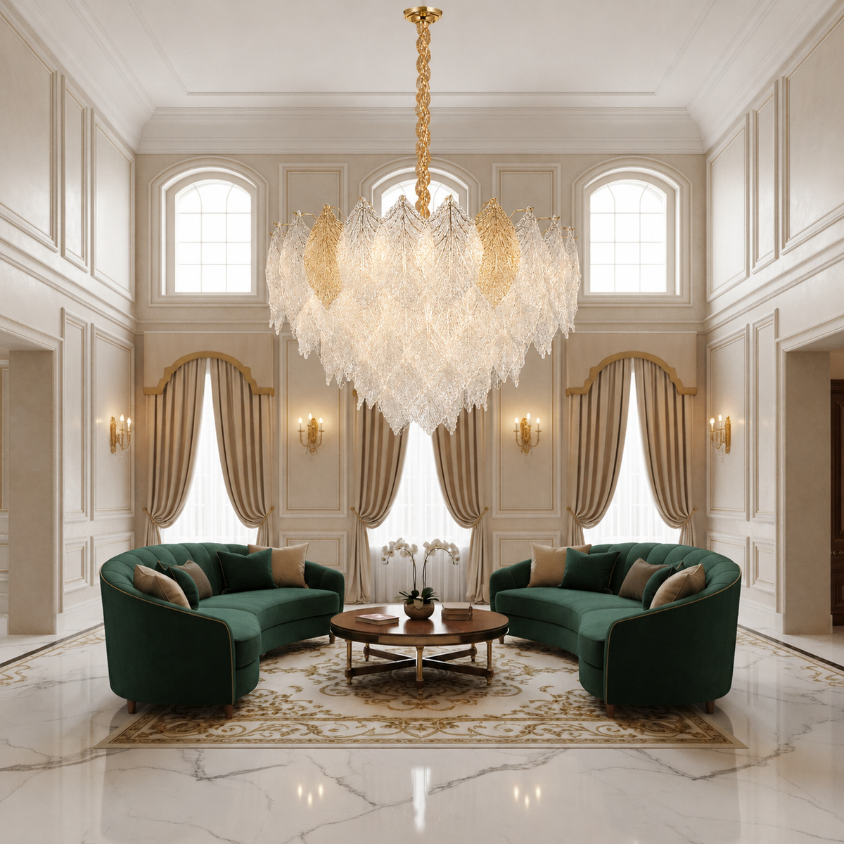 Candelabru Cristal LACE Regalis 21xE14, Diametru 80cm, Inaltime 49cm, Auriu Lucios, Inaltime Reglabila, Design Elegant