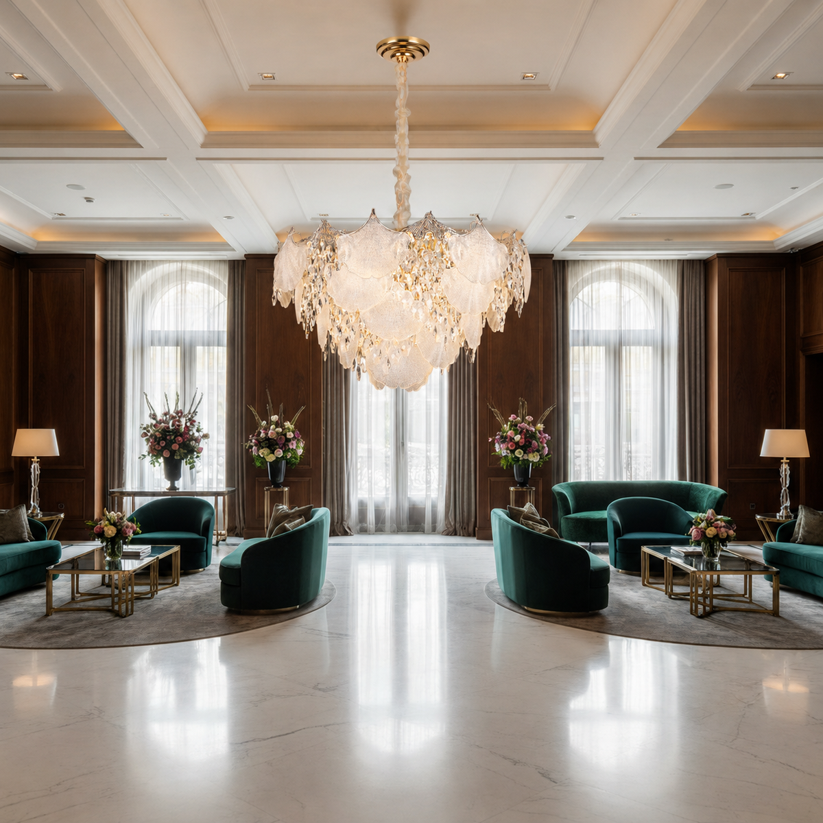 Candelabru Cristal LUXE Regalis, 21xE14, Diametru 80cm, Inaltime 45cm, Auriu Lucios, Inaltime Reglabila, Design Elegant