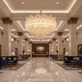 Candelabru Cristal CROWN Regalis 21xE14, Diametru 80cm, Inaltime 45cm, Auriu Lucios, Inaltime Reglabila, Design Elegant