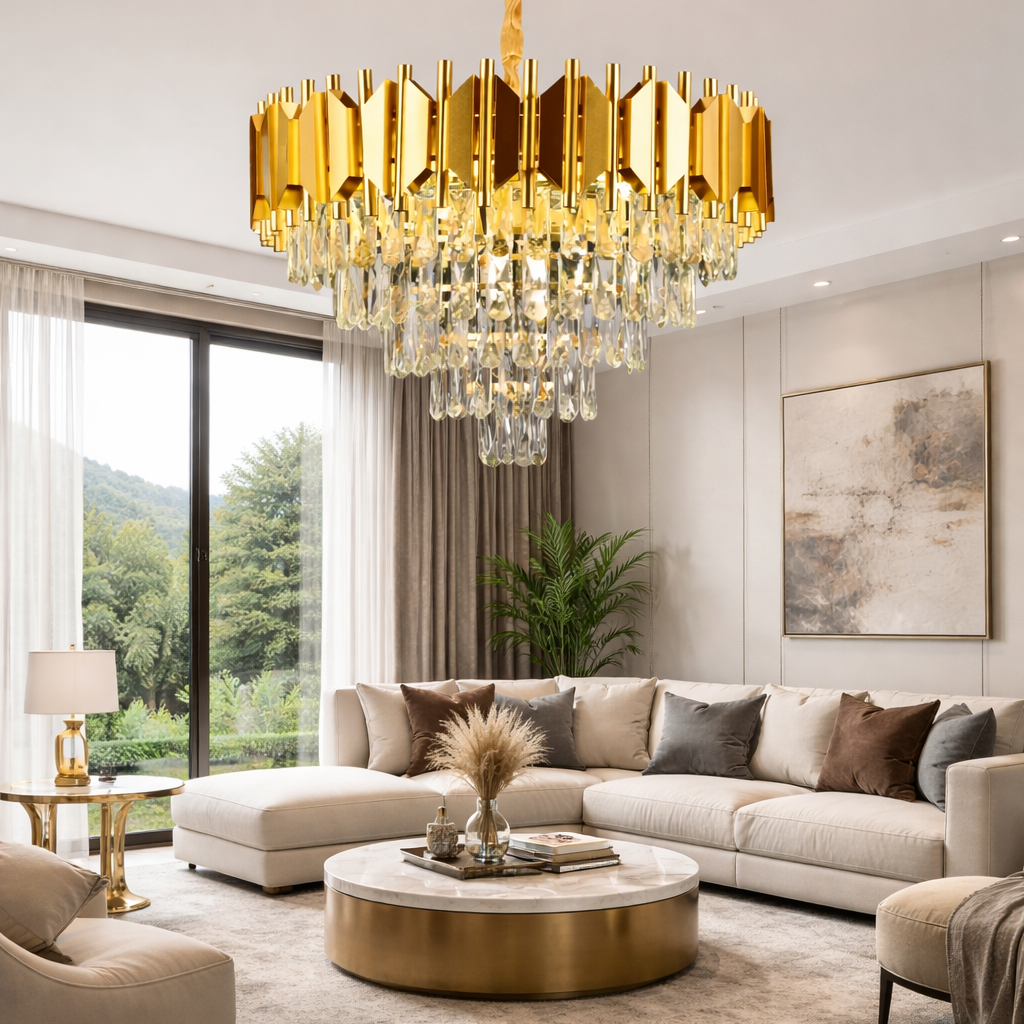 Candelabru Cristal Braylen 8x E14 Diametru 60cm Auriu
