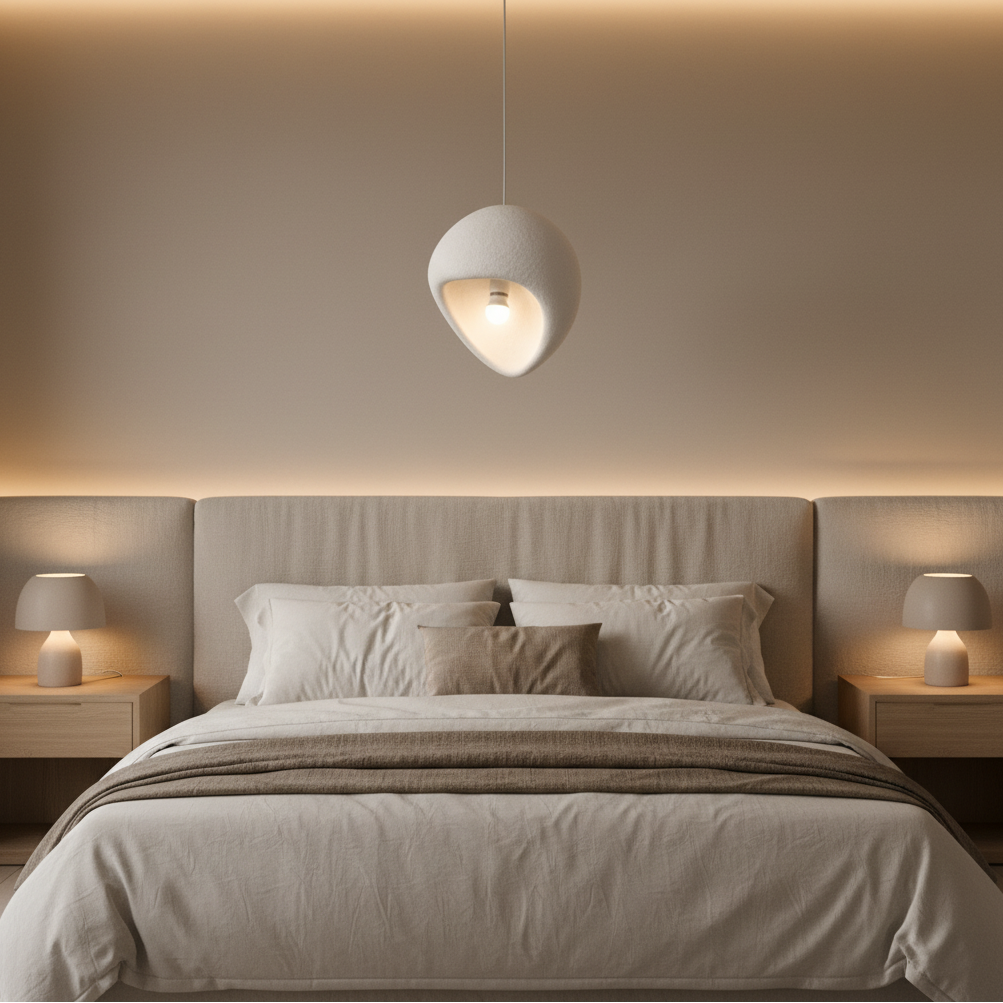 Lustra Moderna AERA, 30 cm, Suspendata, 1 X E27, Alb, Metal si Spuma, Inaltime Reglabila