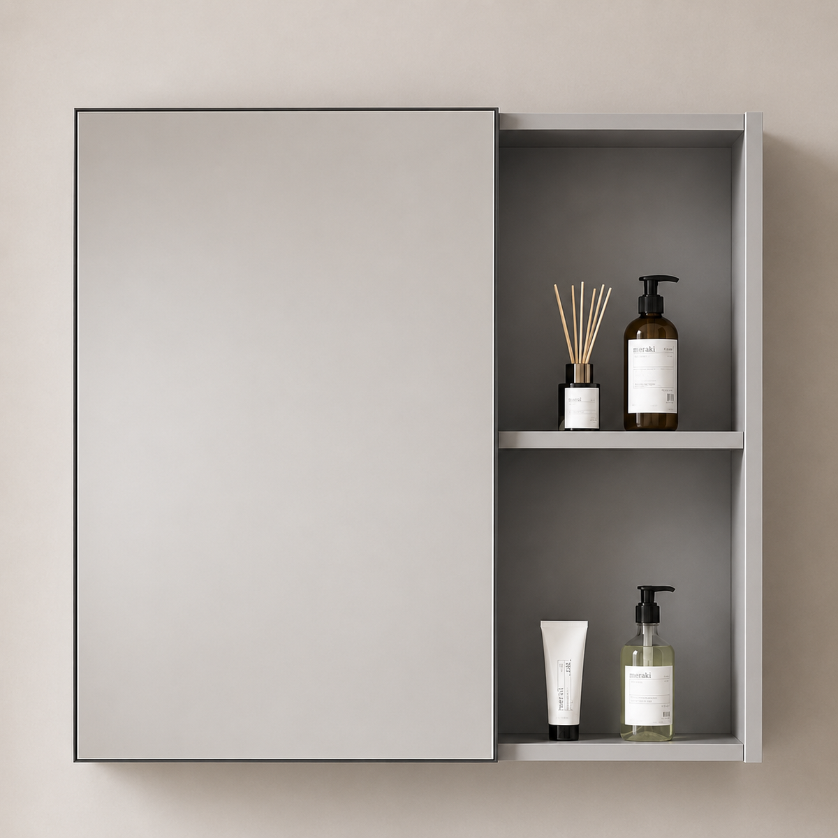 Set Mobilier TIVOLI pentru Baie, Dulap Lavoar+Dulap Oglinda 60cm, 2 Piese, Gri si Alb