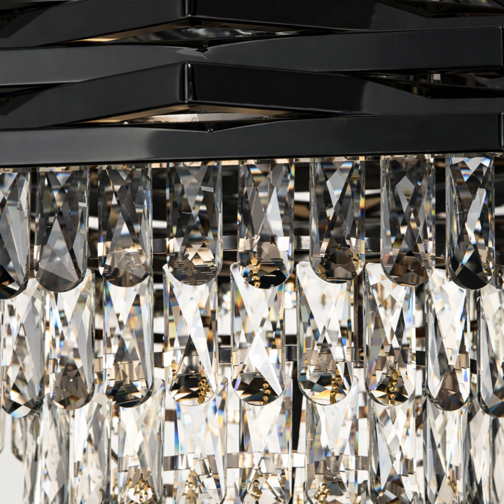 Candelabru Cristal HEXA Ø30cm 3xE14 Negru Inaltime Reglabila
