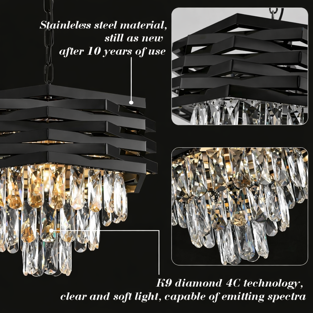 Candelabru Cristal HEXA Ø30cm 3xE14 Negru Inaltime Reglabila
