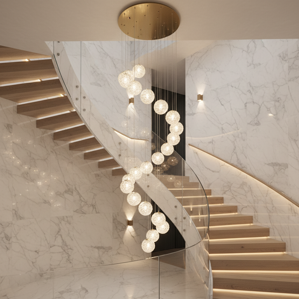 Candelabru Cristal LED MILLE, 18xG9, Diametru 60cm x Inaltime 340cm, Cristal si Metal, Auriu