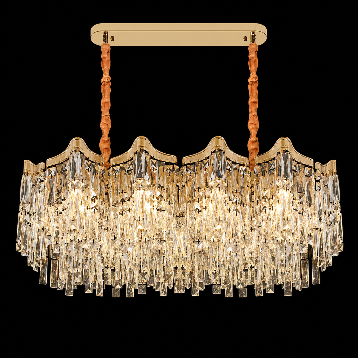 Candelabru Cristal VETRA Supremo 15xE14, 100x35 cm, Auriu, Inaltime Reglabila, Metal si Cristal