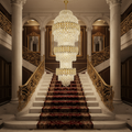 Candelabru Cristal TRIO Magno 49xE14, Diametru 65cm, Inaltime 200cm, Auriu Lucios, Inaltime Reglabila, Design Elegant