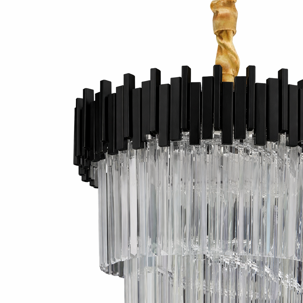 Candelabru Cristal CC110/600x1800BK, 28xE14, Diametru 60cm, Inaltime 180cm, Negru, Inaltime Reglabila, Design Elegant