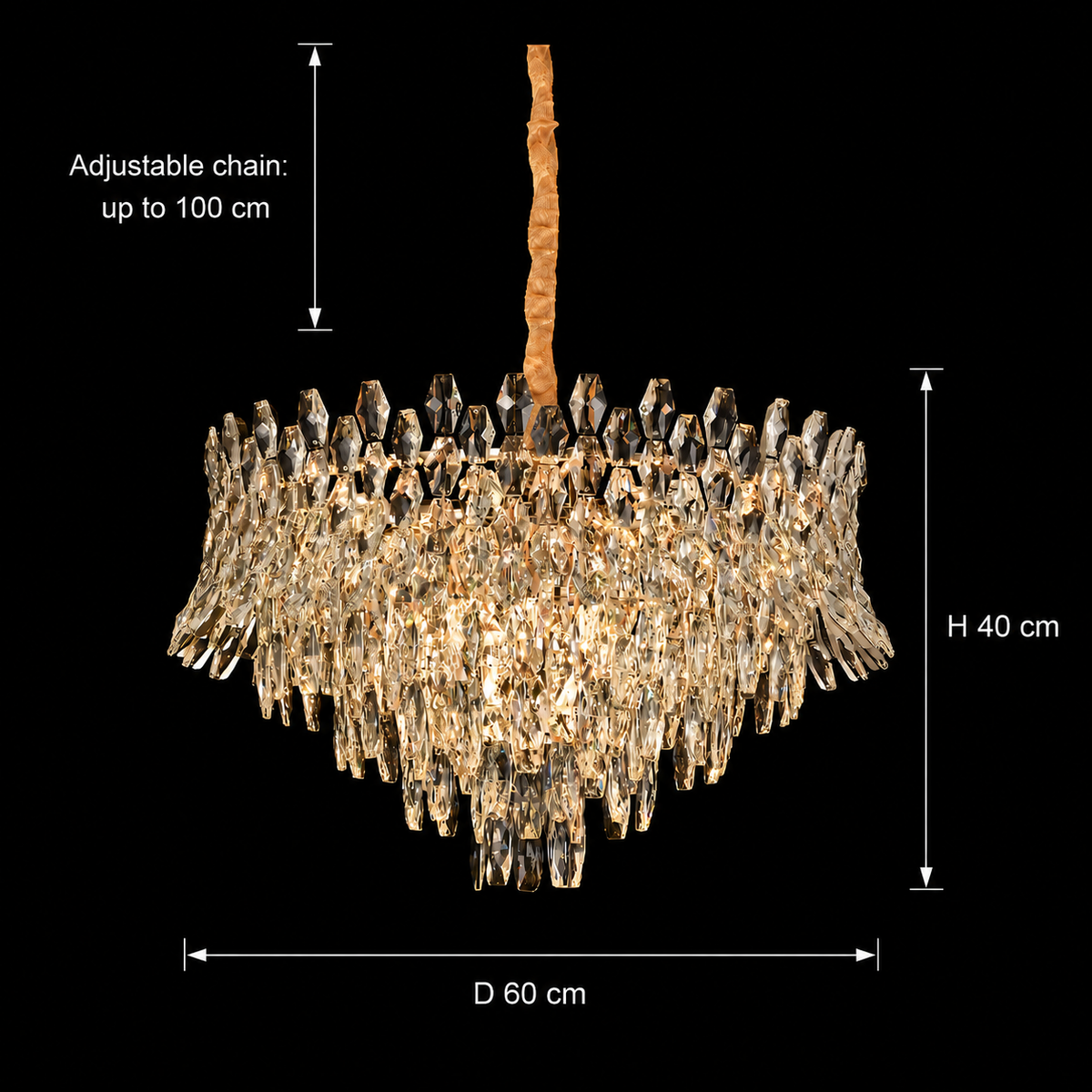 Candelabru Cristal MONARCH Magno 12xE14, Diametru 60cm, Inaltime 40cm, Auriu Lucios, Inaltime Reglabila, Design Elegant